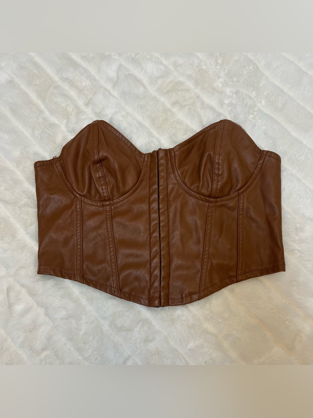 Iris Size Medium Faux Leather Bustier Corset Top Women's Juniors Brown Strapless